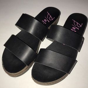 Black double strap platform sandals